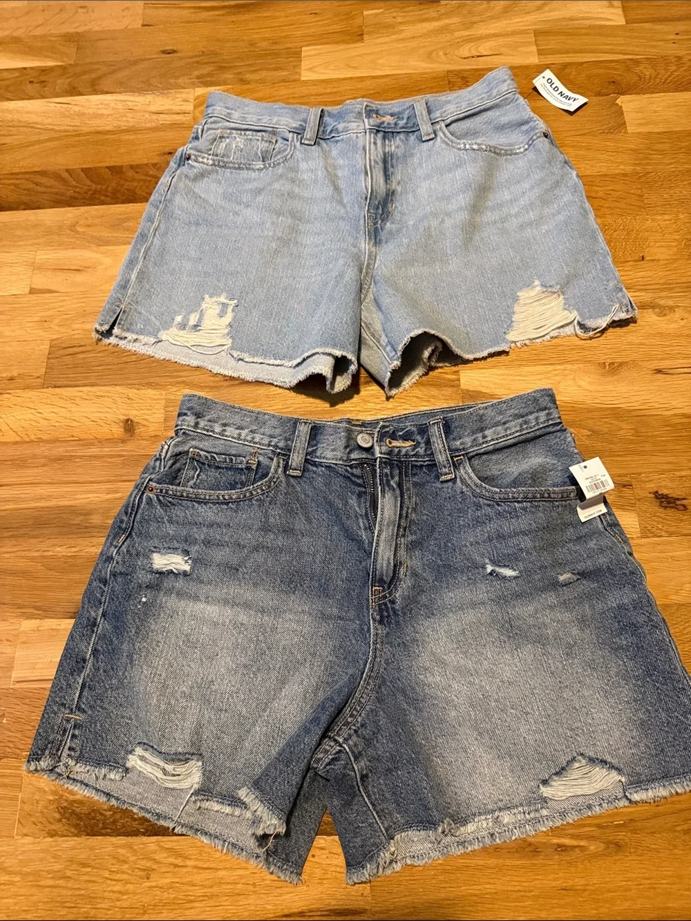 Old Navy Distressed Denim Shorts in Light Blue & Dark Blue